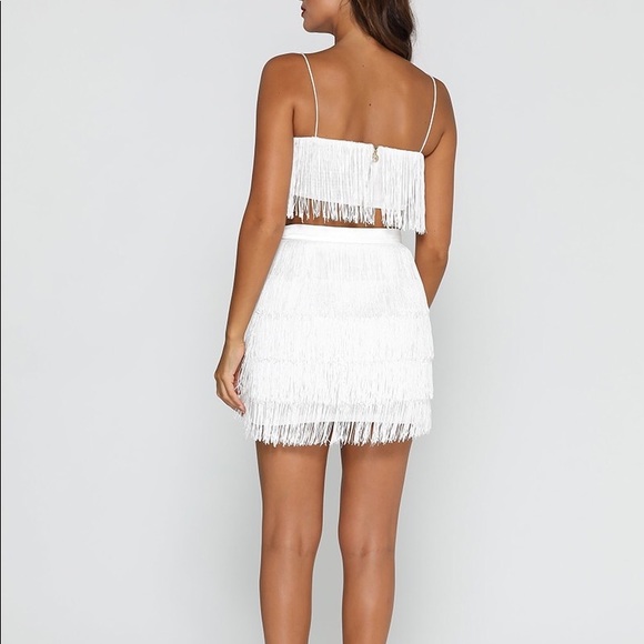 White Two piece tassel outfit top and skirt - Picture 7 of 8